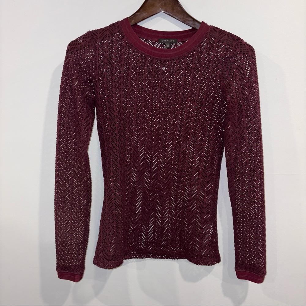 Dynamite Sheer Burgundy Knit Top